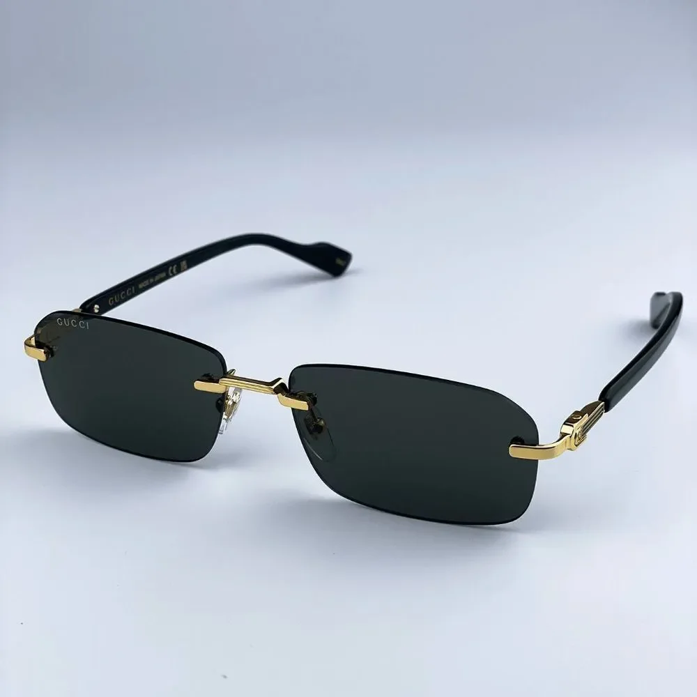 NEW Gucci GG1221S 001 Gold Black Grey Square Men Sunglasses